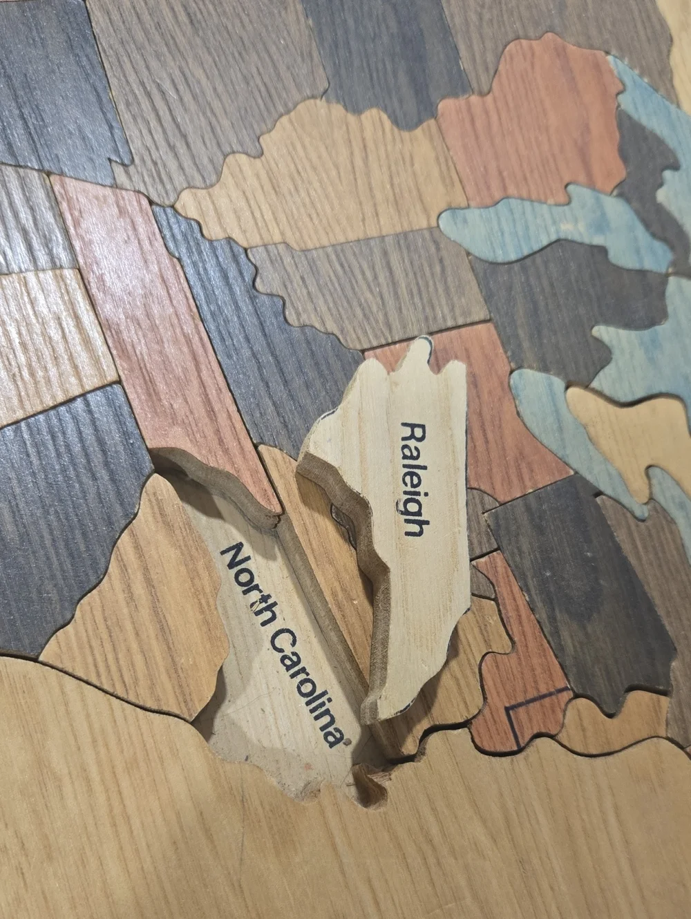 Handcrafted Innlay Wood Map Wall Art - Multicolor Each Piece Has The Capital On